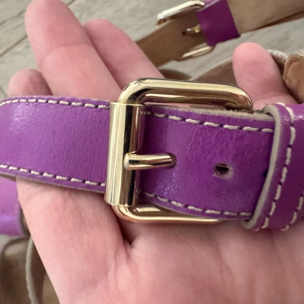 Dolce & Gabbana Purple Leather Ankle Strap Raffia Wedge Sandals Size 37